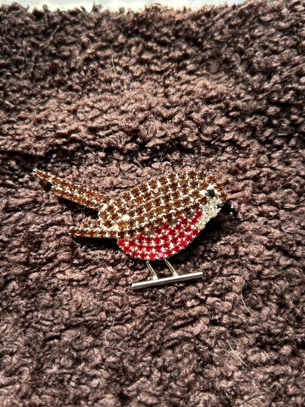 Crystal Bird Brooch Pin in Brown and Red - Brand Unknown